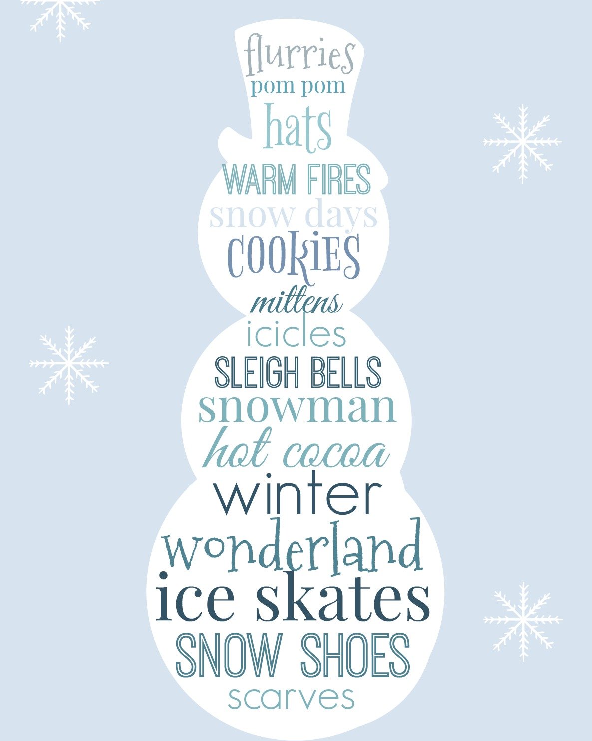 snowman subway style printable wall art -